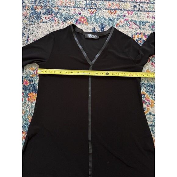 Sympli Black V-Neck Tunic Top 3/4 Sleeve Knit Blouse Side Slit Minimal Sz 6 - Picture 6 of 6